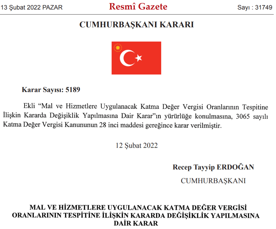 kdv kararı resmi gazete